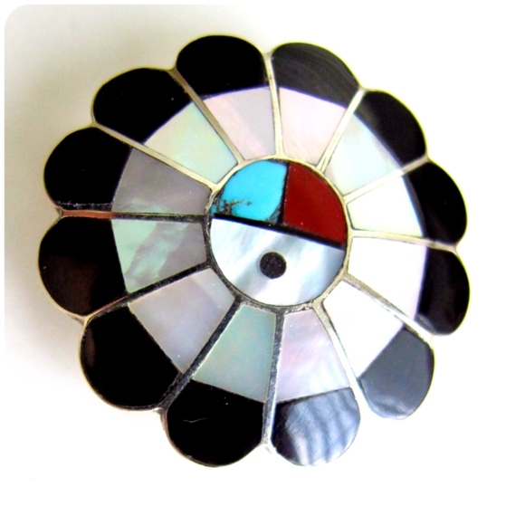 Sterling Silver Zuni SunFace Medallion Pendant Pin - Picture 3 of 8